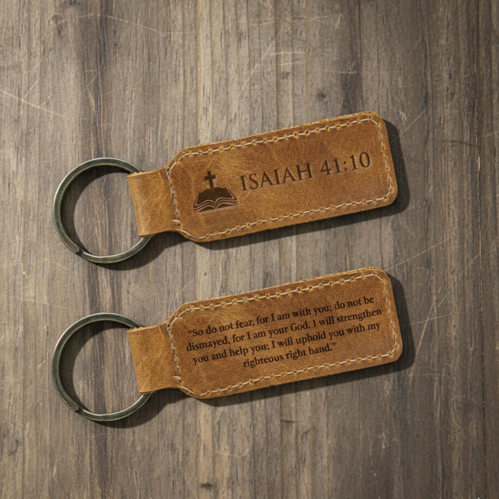 Custom Bible Verse Leather Keychain, Personalized Leather Christian ...