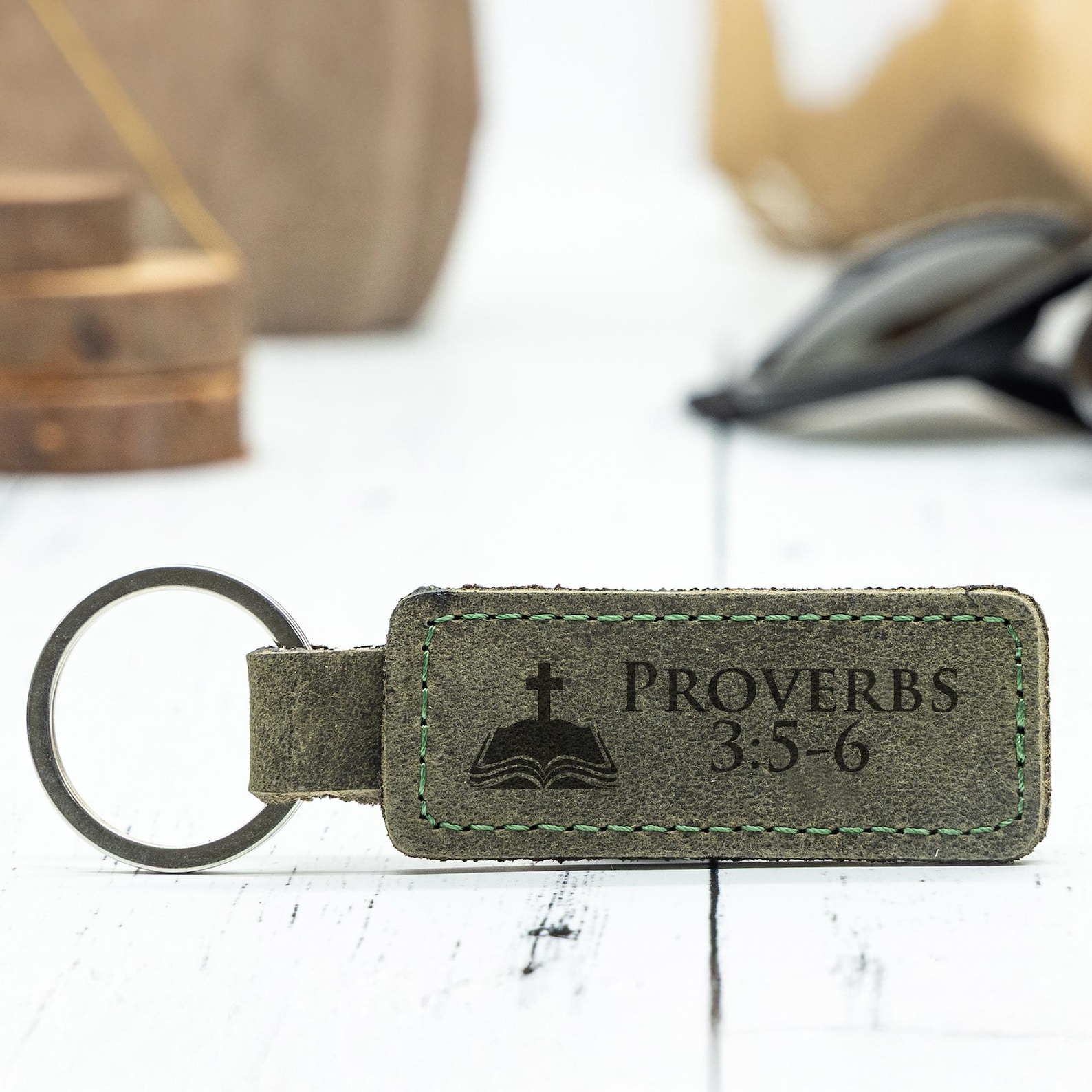 Custom Bible Verse Leather Keychain, Personalized Leather Christian ...