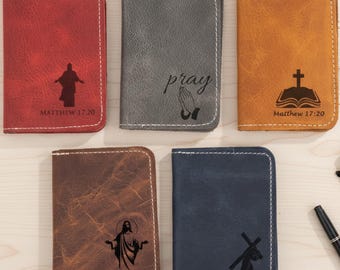 Engraved Leather Card Holder, Biblical Verse, Christian Gift for Dad