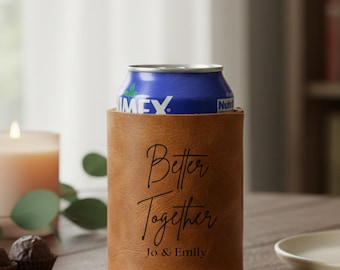 Personalized Leather Can Cooler: Custom Engraved Drink Holder (Groomsmen Gift)