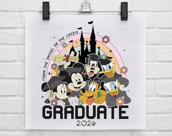 Transfert Dtf pour la fête de remise des diplômes Mickey et ses amis, voyage de fin d'études Disneyland prêt à imprimer, promotion 2026 Dtf, cadeau pour senior Disney, remise des diplômes Dtf