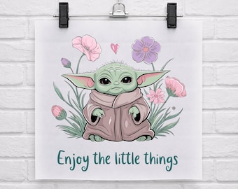 Transfert DTF The Little Things Baby Yoda, prêt à imprimer Star Wars, joli imprimé floral Grogu, Dtf Galaxy's Edge, cadeau Star Wars