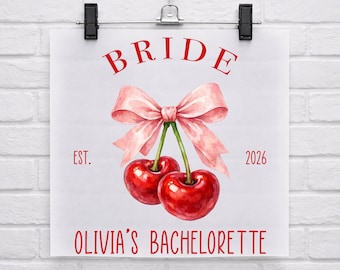 Cherry Bachelorette Party DTF, Custom Bride Ready to Press, Cherry Bridesmaid Iron On, Bach Trip DTF, Beach Bachelorette, Bride Squad Gifts