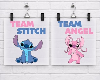 Stitch Gender Party Dtf, Baby Announcement, Angel DTF, Disney Ready to Press, Gender Reveal, Baby Shower Gifts, Matching Gender Party