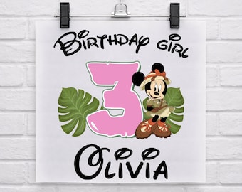 Minnie Safari Birthday Girl DTF, Custom Name Age Safari Family Vacation Ready to Press, Animal Kingdom DTF, Mickey and Friends Disney