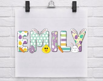 Dtf de Pâques personnalisé, panier de chasse aux œufs de Pâques en lin sublimé, sac de chasse aux œufs de Pâques personnalisé pour enfants, nom de lapin