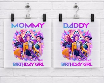 Anniversaire de chasseurs de démons KPOP personnalisé, transfert DTF prêt à presser, fer à repasser assorti personnalisé famille Huntrix, transfert de chaleur pour fille d'anniversaire