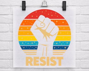 Résiste au transfert DTF, prêt à imprimer pour protestation politique, DTF arc-en-ciel rétro, impression DTF activism Power, DTF justice sociale, conception des droits de l'homme