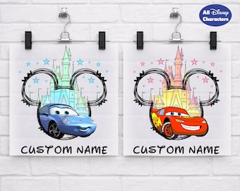 Transfert DTF tous les personnages Disney personnalisé, conception de voyage Disney personnalisé avec nom, prêt à presser Disneyworld, vacances en famille Disney Dtf