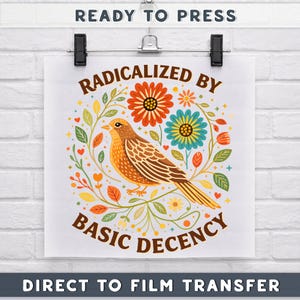 Radicalized by Basic Decency DTF Transfer, Political Quote DTF Print, Activist Ready to Press Heat Transfer, Social Justice Iron On Decal
