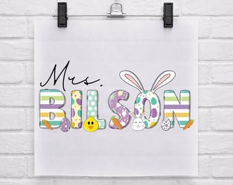 Personalized Easter Teacher Name DTF, Custom Teacher Gift, Back to School Ready to Press, Teacher Team Dtf , Bunny Name Egg