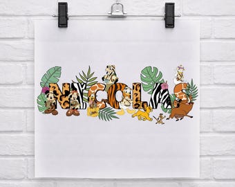 Custom Name Animal Kingdom DTF, Personalized Disney Mickey and Friends Lion King Matching Iron On, Kids Disneyland Holiday Family Trip Gift