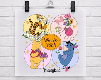 Transfert rétro DTF Winnie l'ourson, Disneyland Trip prêt à imprimer, transfert à chaud Winnie l'ourson et ses amis, impression de conception graphique Walt Disney World