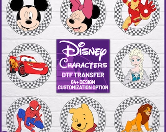 Design prêt-à-presser Disney 64 ans et plus, transfert DTF tous les personnages Disney personnalisé, presse à chaud Walt Disney World, impression Dtf voyage en famille Disneyland