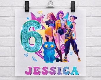 DTF anniversaire fille Huntrix personnalisé, anniversaire personnalisé chasseur de démons Kpop Kpop, retour à l'école, cadeau pour fan de Huntrix, cadeau d'anniversaire