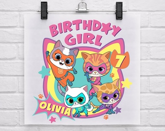 SuperKitties Birthday Girl Dtf, Custom Super Cat Kids Ready to Press, Disney Family Matching Dtf, Personalized Kitties Party Theme Iron On