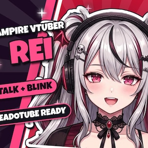 Modelo de VTuber Vampiro "Rei" / Chica Anime PNGTuber, Modelo de VTuber Femenino Personalizable, Tuber Gótica PNG Prefabricada / Veadotube, Descarga Instantánea