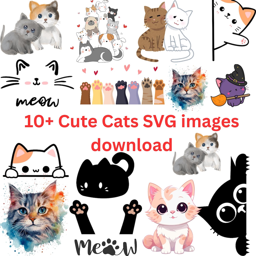Kawaii Cat SVG Bundle | Cute Kitty Clipart for Cricut and Silhouette ...