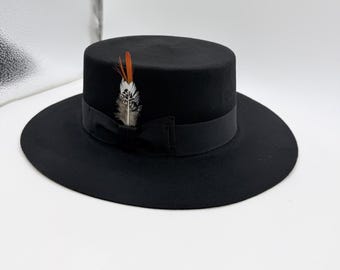 Vintage 70s Bollman Black Wool Felt Bolero Hat: Gold Braid  display picture 1