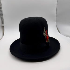 Tall Wool Bowler Hat - Oversized Black Derby, Adjustable XL