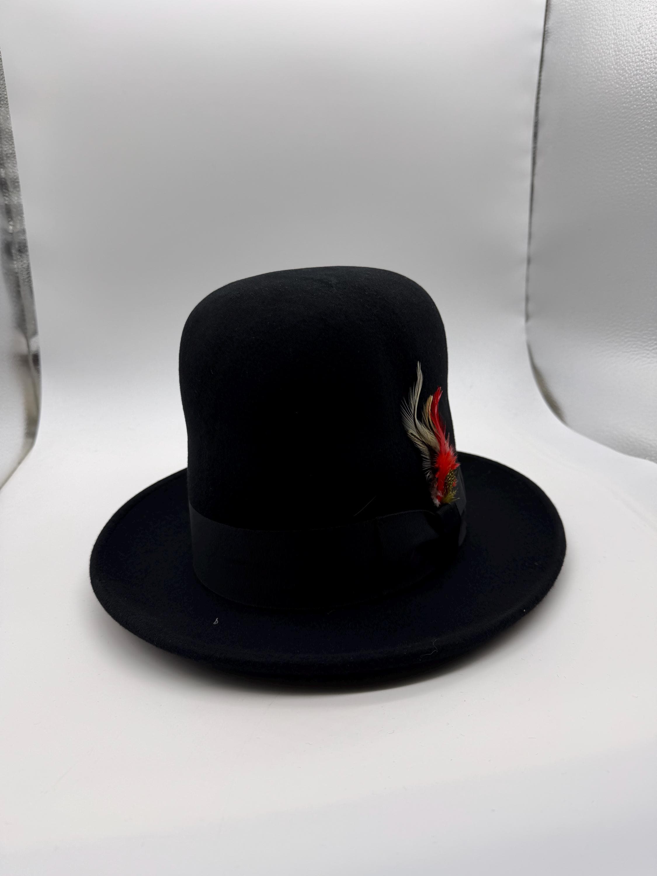 Tall Wool Bowler Hat - Oversized Black Derby, Adjustable XL