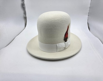 Sombrero bombín extragrande de fieltro de lana blanco, muy alto, talla única, ajustable.