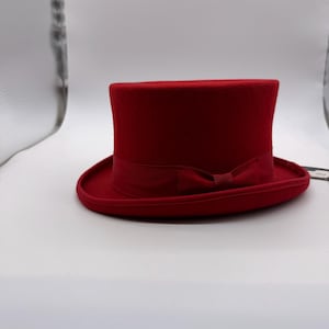 Red Wool Top Hat, Ribbon Detail - Classic Unisex Design
