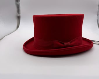 Cappello a cilindro in lana rossa, dettaglio nastro - Design classico unisex