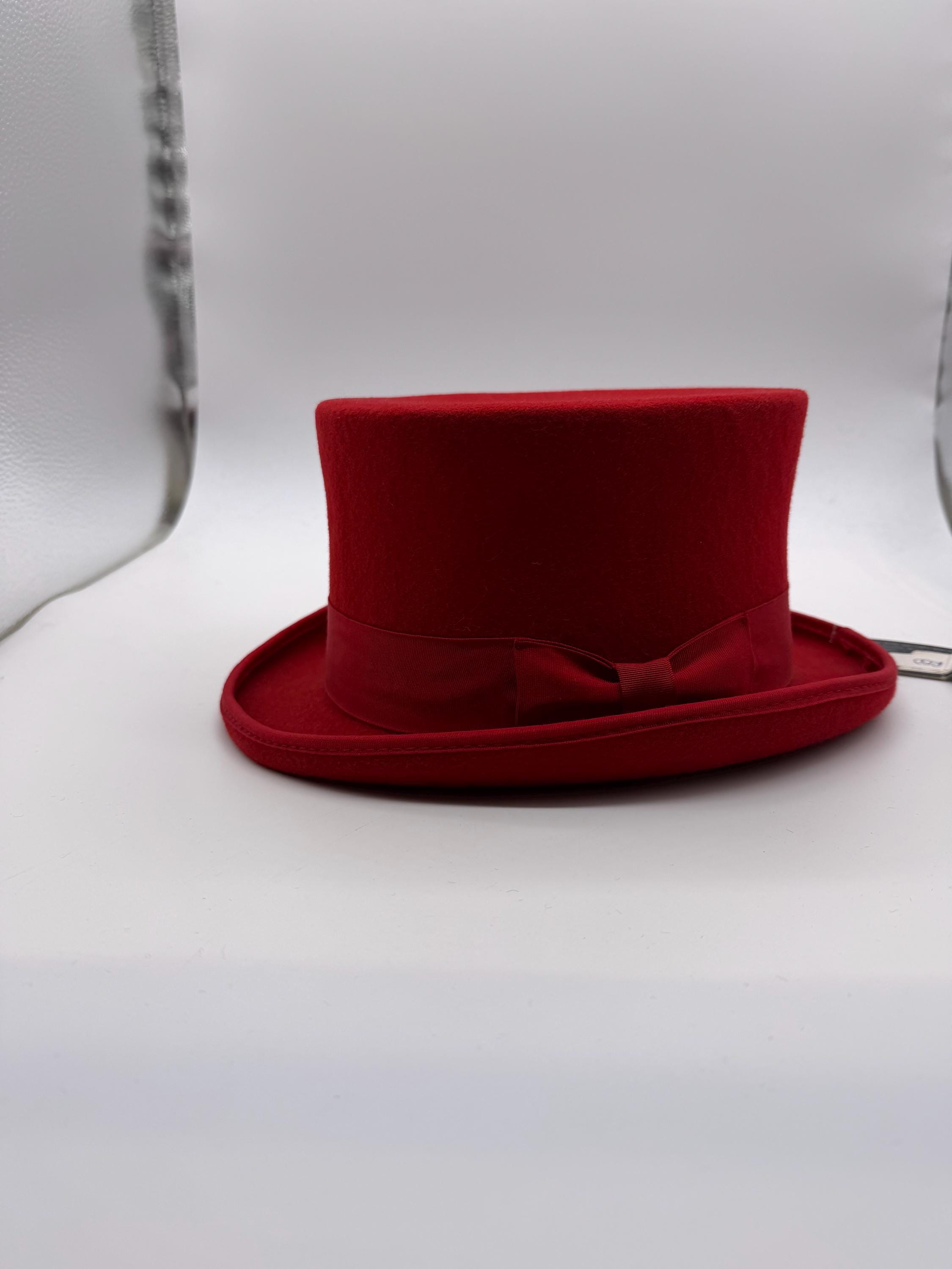 VICTORIAN TRADING CO. Red Top Hat, HANDMADE  Netting Bow Romantic 100% WOOL 58cm Red Wool Top Hat, Ribbon Detail - Classic Unisex Design - Etsy main image 3