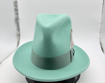 Bombín alto de lana verde azulado - Estilo Erykah Badu, talla ajustable