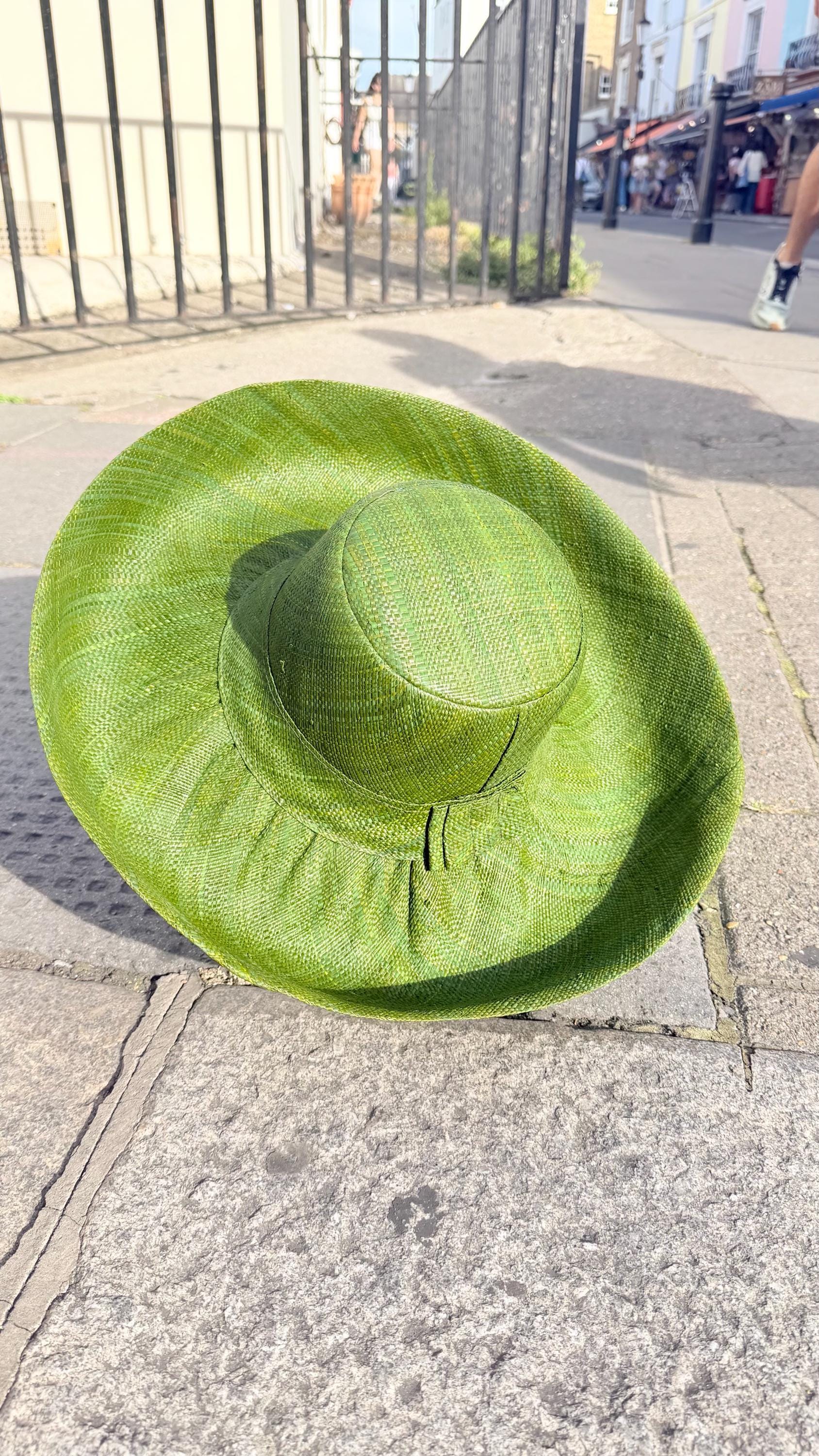 Vibrant Lime Green Fedora Hat with Decorative Floral Accent 100% Cotton The perfect summer piece- 1950s cotton Hawaiian wiggle dress  main image 3