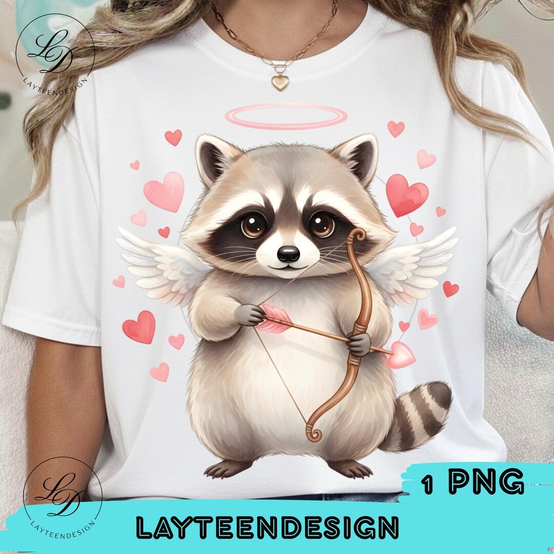 Angel Raccoon Cupid Illustration PNG: Cute Raccoon Valentine Art Png ...