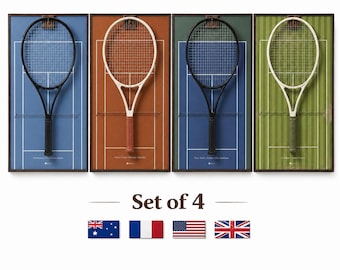 Marco para exhibir raquetas de tenis: arte mural inspirado en el Grand Slam, recuerdos deportivos (solo marco)