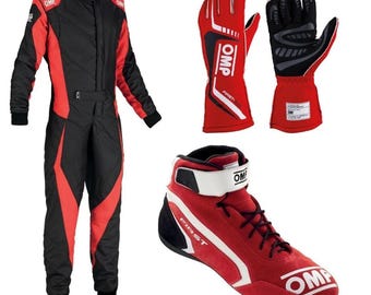 OMP Racing Suit, Shoes, Gloves Set, CIK/FIA Level 2 Certified with gift (Balaclava)