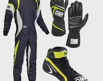 OMP Racing Suit, Shoes, Gloves Set, CIK/FIA Level 2 Certified with gift (Balaclava)