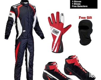 OMP Racing Suit, Shoes, Gloves Set, CIK/FIA Level 2 Certified with gift (Balaclava)