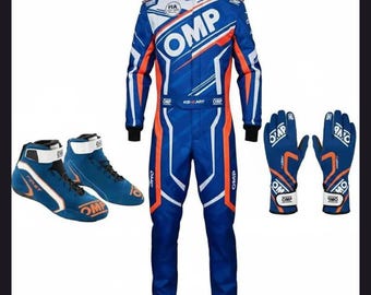 OMP Racing Suit, Shoes, Gloves Set, CIK/FIA Level 2 Certified with gift (Balaclava)
