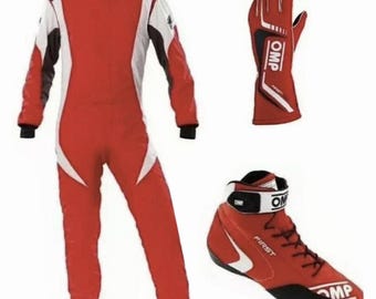 OMP Racing Suit, Shoes, Gloves Set, CIK/FIA Level 2 Certified with gift (Balaclava)