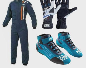 OMP Racing Suit, Shoes, Gloves Set, CIK/FIA Level 2 Certified with gift (Balaclava)