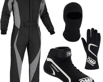 OMP Racing Suit, Shoes, Gloves Set, CIK/FIA Level 2 Certified with gift (Balaclava)