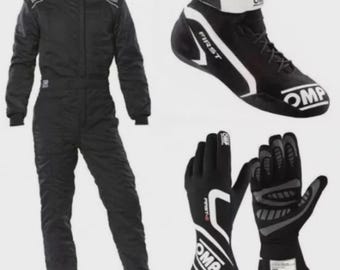 OMP Racing Suit, Shoes, Gloves Set, CIK/FIA Level 2 Certified with gift (Balaclava)