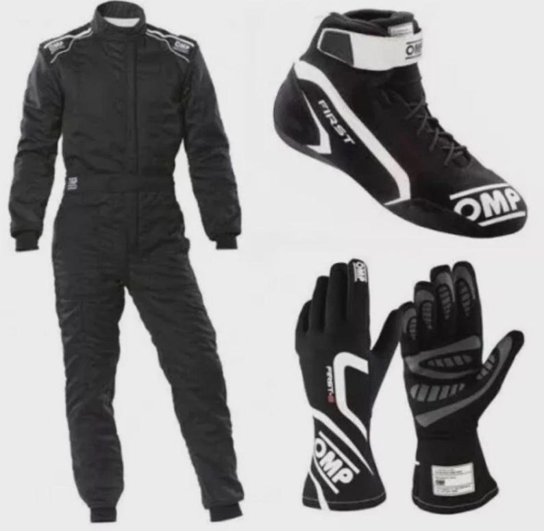 OMP レーシングスーツ、シューズ、グローブセット、CIK/FIA レベル 2 認定、ギフト付き（バラクラバ） 画像 1