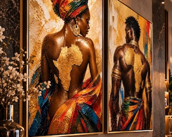 African Wall Art, Africa Map Wall Art, Black Woman Art, Black Man Wall Art, Afrocentric Decor, Modern African Wall Decor