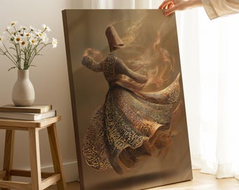 Ramadan Islamic Wall Art Canvas: Whirling Dervish Rumi Art, Spiritual Sufi Home Decor
