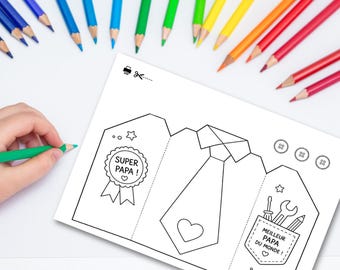 Carte fête des pères pour enfant, meilleur papa, à colorier, activité préscolaire, pdf zonder afdruk