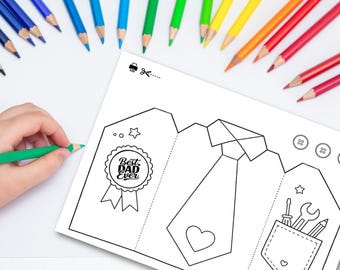 Vaderdagkaart voor kind, beste vader, om in te kleuren, fijne Vaderdag, voorschoolse activiteit, afdrukbare pdf