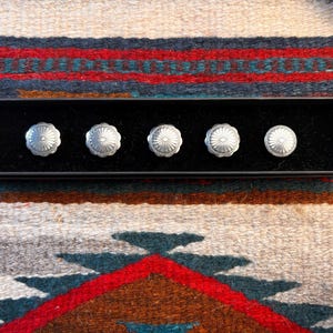 Vintage Silver Native American Button Covers Set of five with Five Identical Flower Designs - each 3/4 inch diameter.