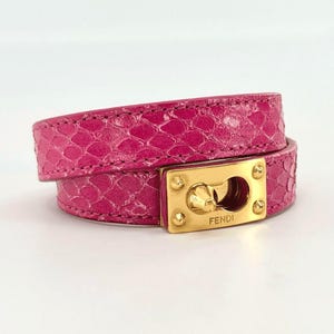 Rare Vintage FENDI Bracelet, Pink Python Leather Double Wrap Bracelet, Authentic Pre-owned Fendi Peekaboo Turn-Lock Cuff Bangle