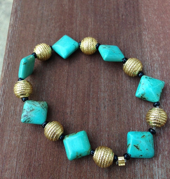 Turquoise and Gold Bracelet Etsy