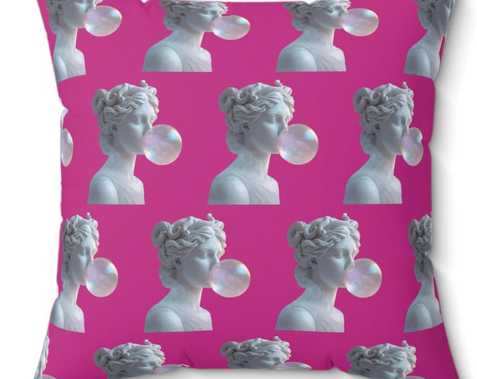 Medusa Bubblegum Pillow - Gothic Throw Pillow - Mythology Home Decor - Dark Academia Cushion - Marble Statue Pattern Pillow